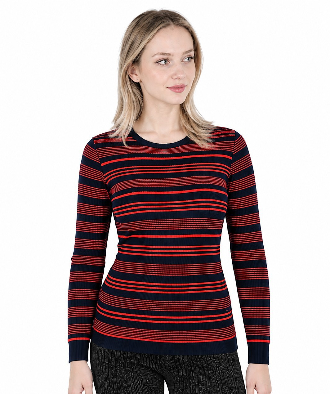 Pulover dark blue/vermilion din lână